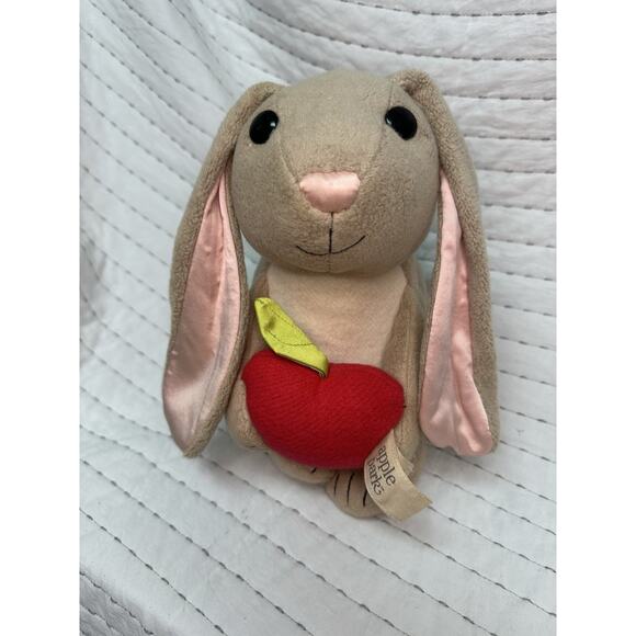 Apple Park Bunny Holding Apple Picnic Pals Plush 10” Organic Cotton Satin Ears - Picture 1 of 9